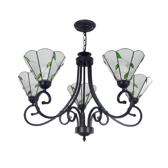 Rustic Black Leaf Pendant Light With Clear Glass And 5 Dimpled Lights