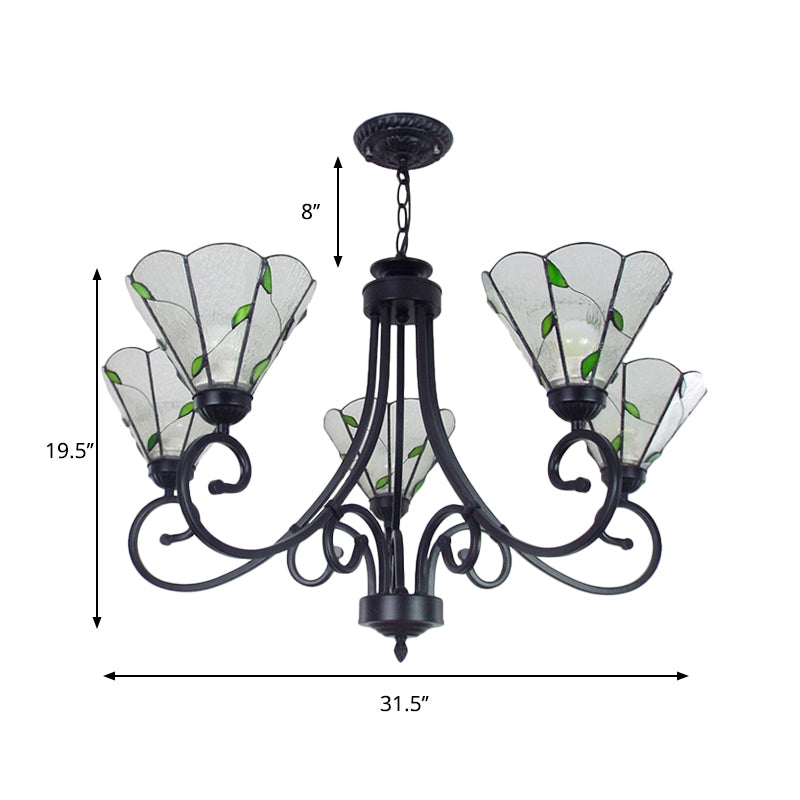 Rustic Chandelier: 5-Light Leaf Pendant with Dimpled Glass, Black Finish