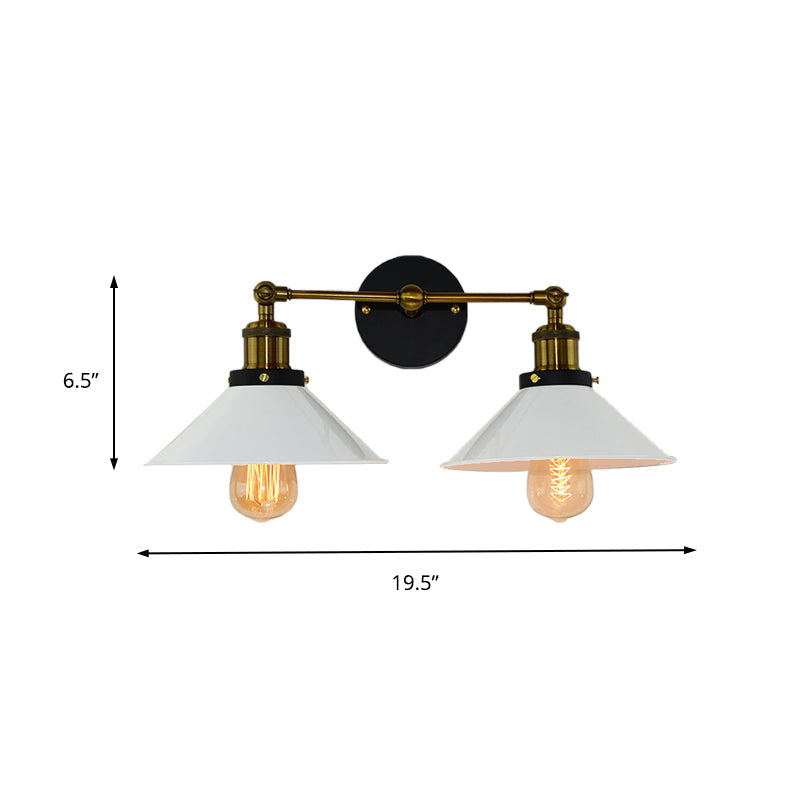 Industrial Stylish Metal Wall Sconce Lighting For Living Room - 2 Heads Light With Conical Shade In