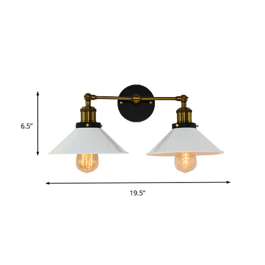 Industrial Stylish Metal Wall Sconce Lighting For Living Room - 2 Heads Light With Conical Shade In