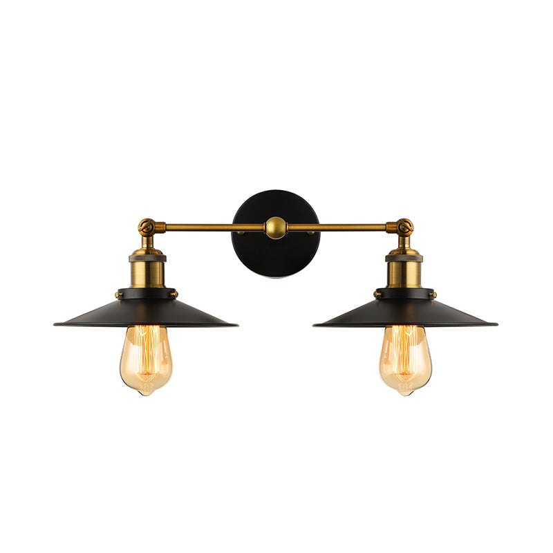 Industrial Stylish Metal Wall Sconce Lighting For Living Room - 2 Heads Light With Conical Shade In