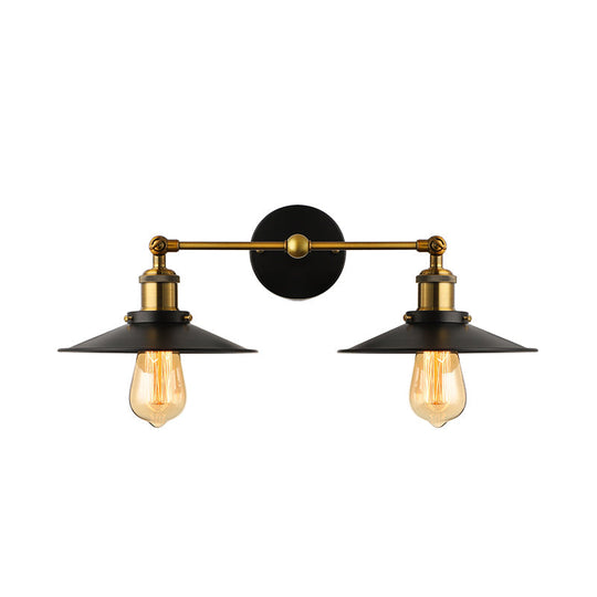 Industrial Stylish Metal Wall Sconce Lighting For Living Room - 2 Heads Light With Conical Shade In