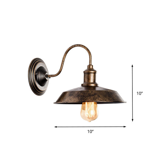 Barn Wall Mount Light With Gooseneck Arm In Bronze - 10/14 Wide Wrought Iron