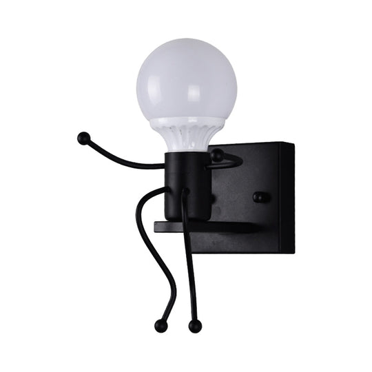 Modern Metal Little Robot Wall Light With Bare Bulb For Hallway And Bathroom