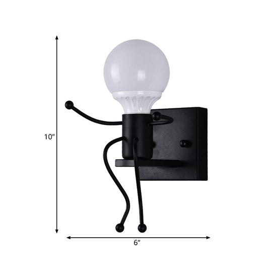 Modern Metal Little Robot Wall Light With Bare Bulb For Hallway And Bathroom