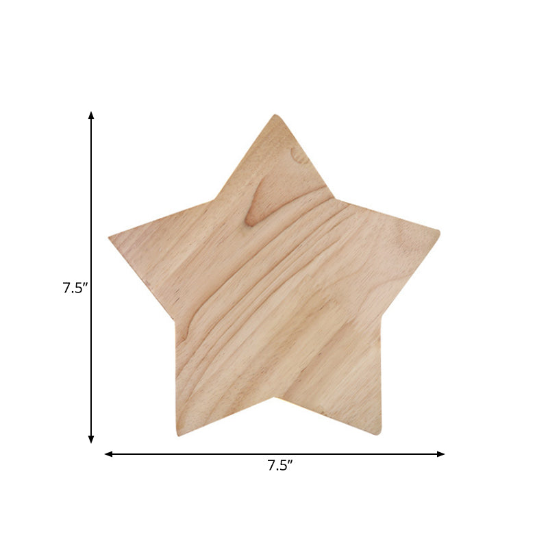 Modern Nordic Wood Star Wall Sconce In Beige For Child Bedroom Or Hallway