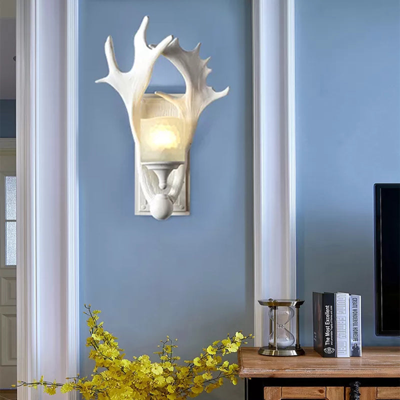 Rustic White Resin Antlers Wall Sconce For Childs Bedroom