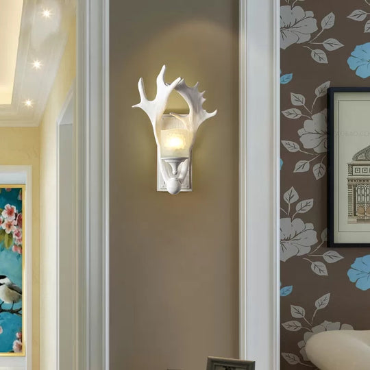 Rustic White Resin Antlers Wall Sconce For Childs Bedroom