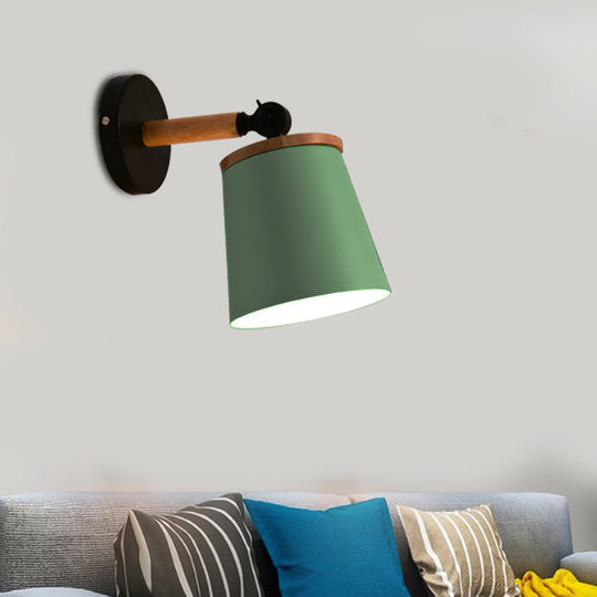 Rotatable Single Light Trapezoid Wall Sconce Stylish Macaron Loft Metal Lamp For Bedside Green