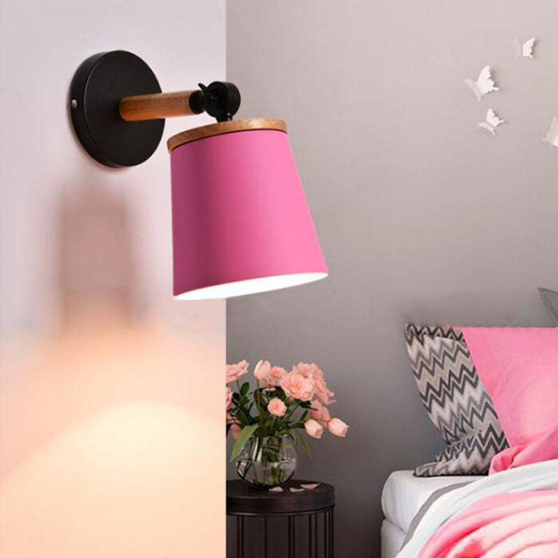 Rotatable Single Light Trapezoid Wall Sconce Stylish Macaron Loft Metal Lamp For Bedside Pink