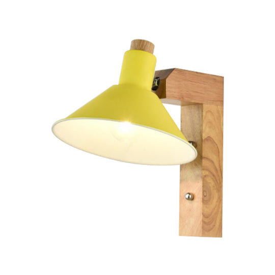 Nordic Style Funnel Study Room Wall Sconce - Wood Metal 1 Light Undertint