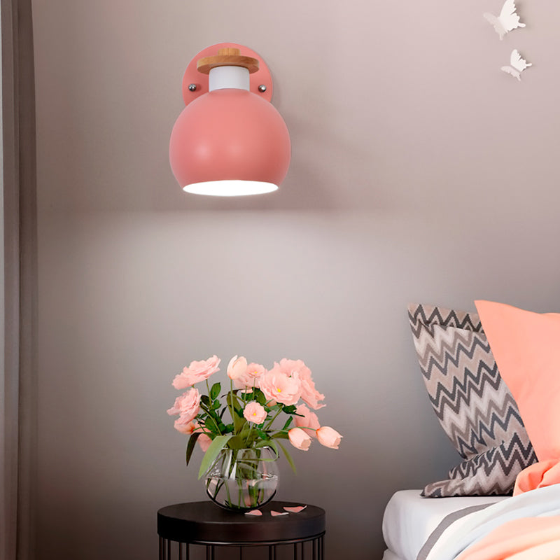 Rotatable Metal Globe Wall Light - Nordic Style Sconce For Child Bedroom Or Corridor Pink