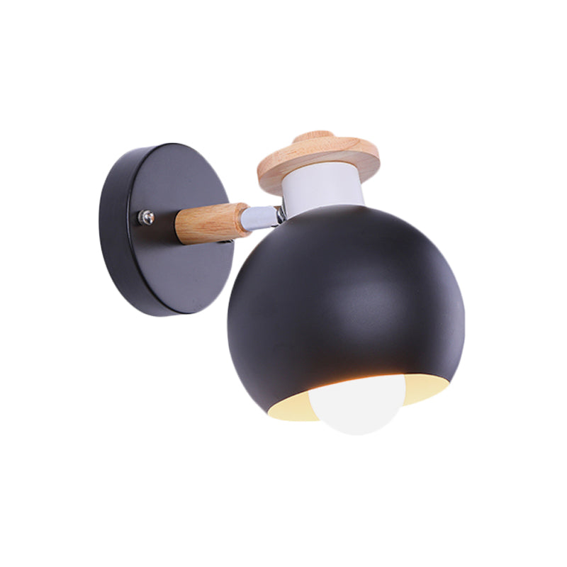 Rotatable Monochrome Orb Sconce Nordic Style Metal Wall Light For Study Room