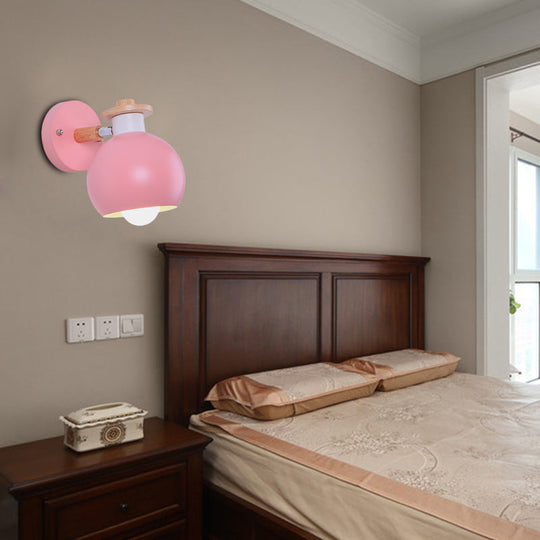 Nordic Metal Spherical Wall Lamp For Childs Bedroom Or Kindergarten Pink