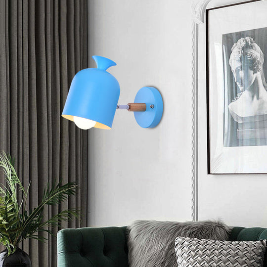 Modern Rotatable Wall Light For Adult Bedrooms - Cup Shade Metal Sconce (Macaron Loft) Blue