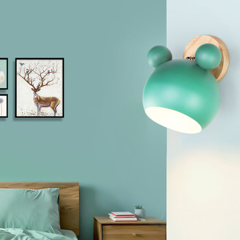 Nordic Style Globe Wood & Metal Wall Light - Perfect For Restaurant Hallway Green