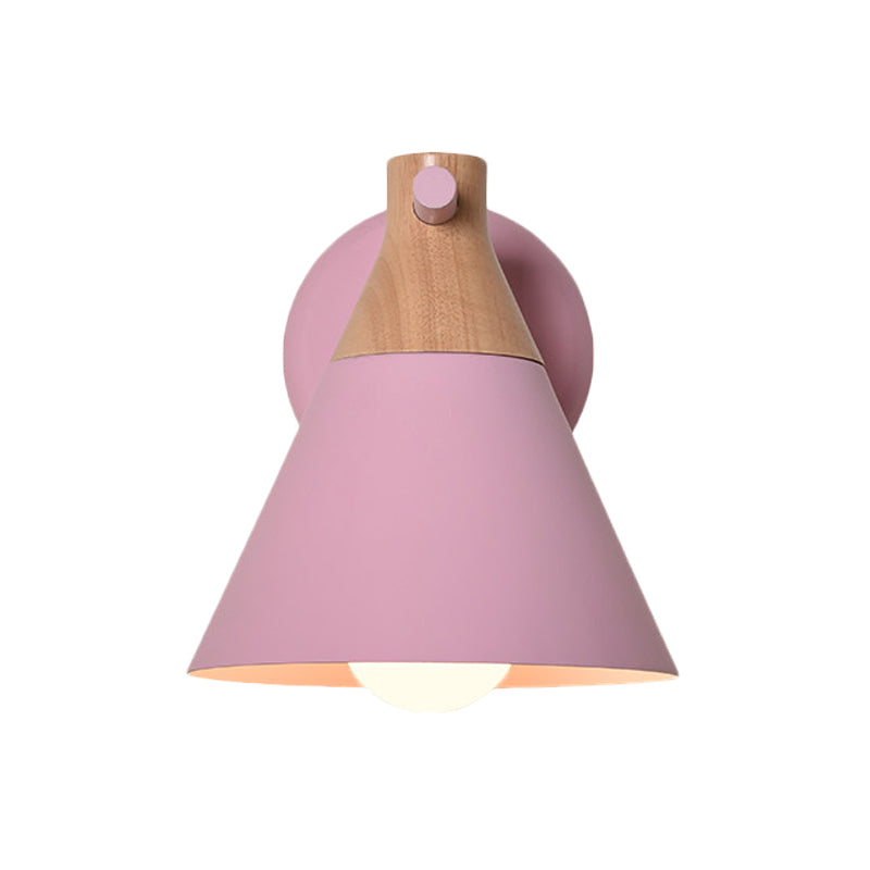 Macaron Style Wall Light With Conical Shade - 1 Head Metal Lamp For Kitchen & Corridor