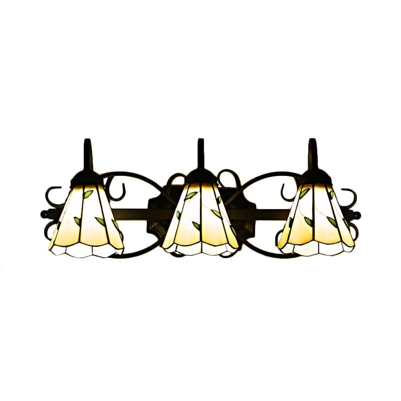 Lodge Leaf Vanity Light In Beige - 3 Stained Glass Wall Lights For Bedroom Lighting