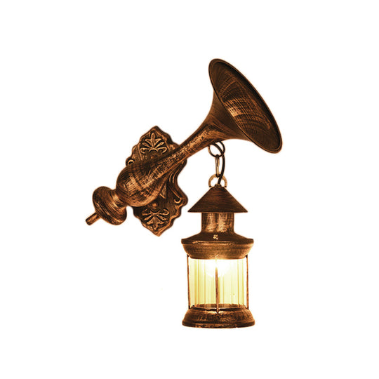 Industrial Rustic Kerosene Wall Sconce Lamp With Trumpet Design - Clear Glass And 1-Light Fixture