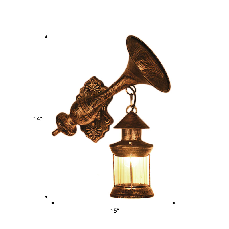 Industrial Rustic Kerosene Wall Sconce Lamp With Trumpet Design - Clear Glass And 1-Light Fixture