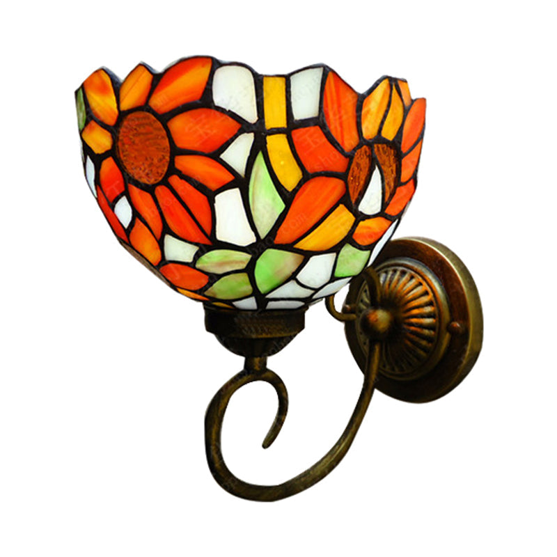 Victorian Sunflower Wall Mount Stained Glass Sconce Light - Orange