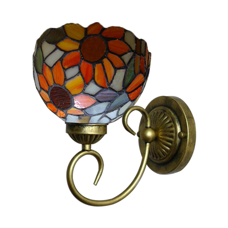 Victorian Sunflower Wall Mount Stained Glass Sconce Light - Orange