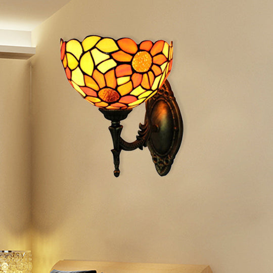 Rustic Orange Stained Glass Sunflower Wall Sconce Tiffany Lamp