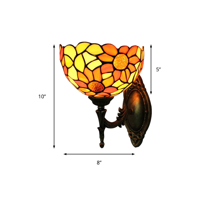 Rustic Orange Stained Glass Sunflower Wall Sconce Tiffany Lamp