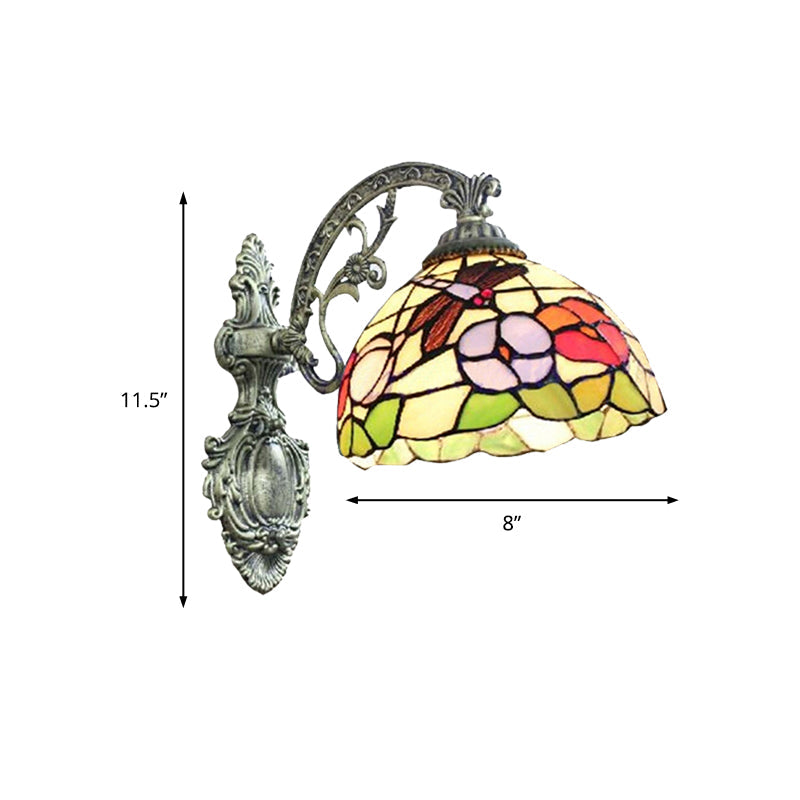 Carved Base Tiffany Rustic Sconce With Petal Stained Glass For Restaurant Wall Lighting