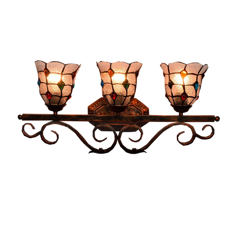 Tiffany Vintage Cafe Lattice Bell Wall Light With Jewelry Glass - 3 Heads Copper Lamp