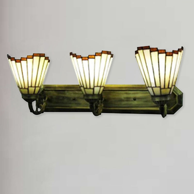 Tiffany Style Beige Shuttlecock Glass Wall Sconce 3-Light Living Room & Corridor Lighting