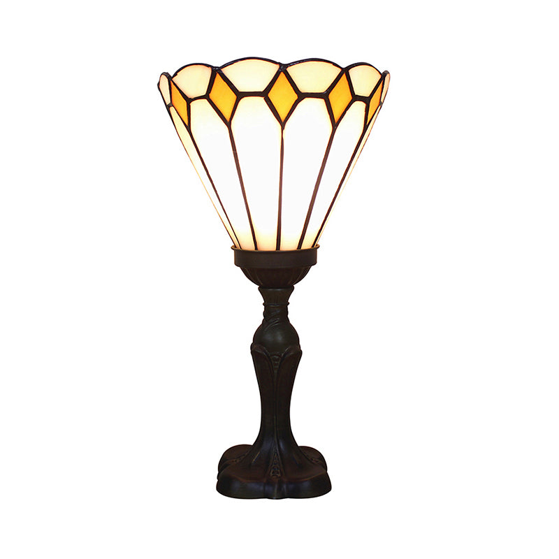 Tiffany Cone Desk Light Glass Inverted Lamp (1 Head) For Living Room - Classic White/Yellow/Blue