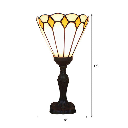 Tiffany Cone Desk Light Glass Inverted Lamp (1 Head) For Living Room - Classic White/Yellow/Blue