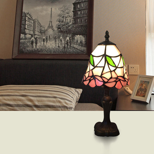 7/6 Wide Bell Shape Tiffany Style Reading Light With Rose Stained Glass In Pink - Perfect For