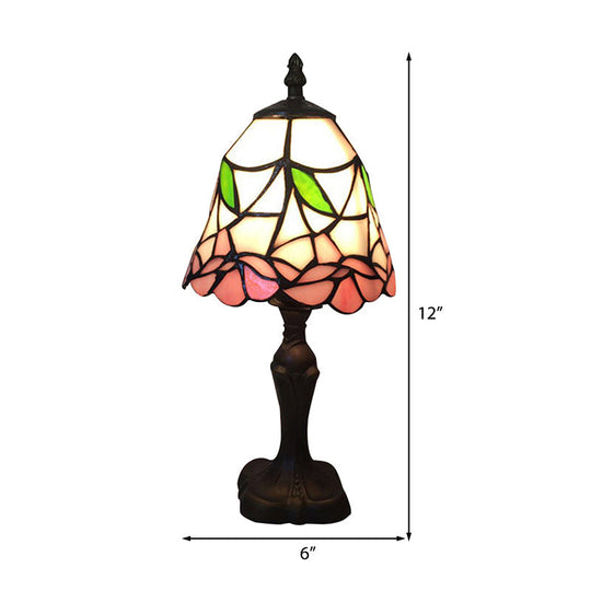 7/6 Wide Bell Shape Tiffany Style Reading Light With Rose Stained Glass In Pink - Perfect For