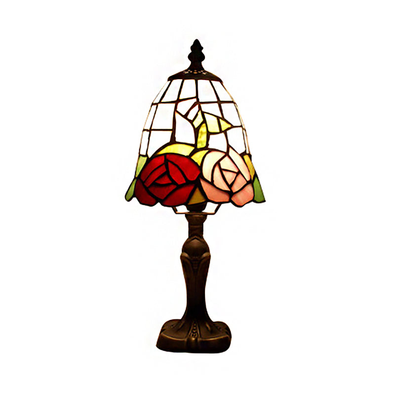 7/6 Wide Bell Shape Tiffany Style Reading Light With Rose Stained Glass In Pink - Perfect For