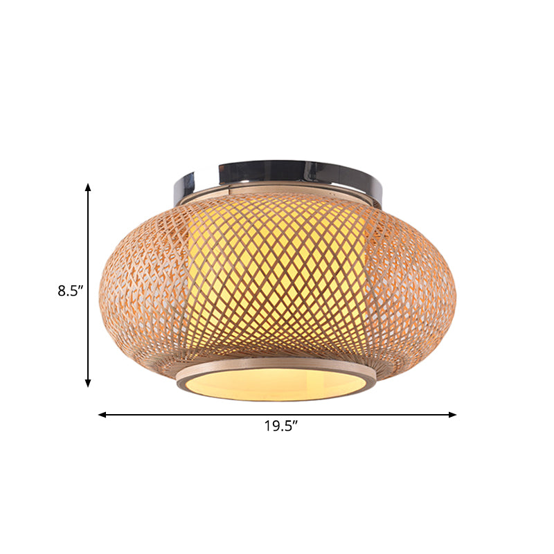 Yellow Lantern Shade Flush Light - Contemporary Style - 16"/19.5" Dia - 1-Head - Bamboo Ceiling Mounted Light for Living Room