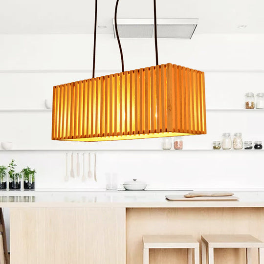 Modern Wood Island Pendant Light With 4 Yellow Lights For Dining Room - 21/27 Wide Linear Hanging