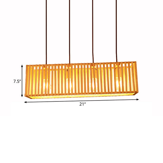 Modern Wood Island Pendant Light With 4 Yellow Lights For Dining Room - 21/27 Wide Linear Hanging