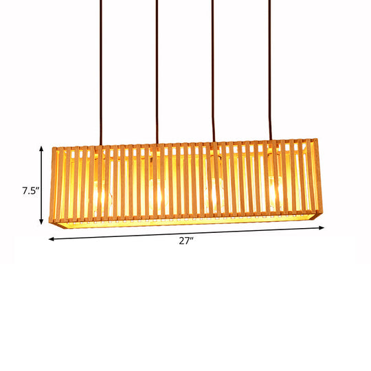 Modern Wood Island Pendant Light With 4 Yellow Lights For Dining Room - 21/27 Wide Linear Hanging