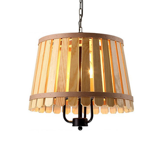 Modern Wooden Chandelier Light Fixture - 12.5/16.5 Wide Slatted Design 3 Lights Blue/Green/Wood