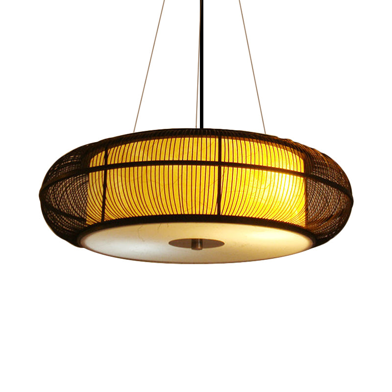 Modern 3-Head Bamboo Pendant Light With Stylish Drum Shade For Dining Room Ceiling (Black/Wood)