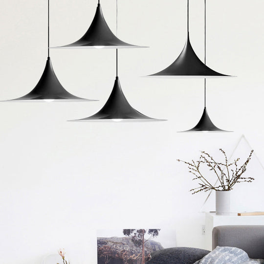 Simplicity Trumpet Pendant Light - 16"/19" Metal, 1-Light, Black/Grey/White