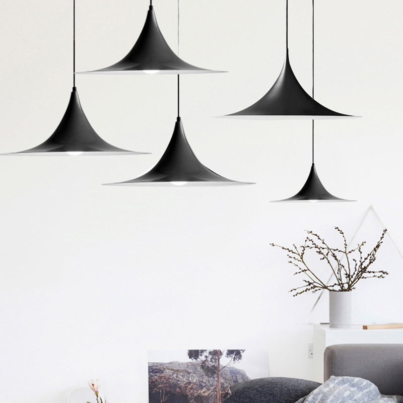 16"/19"W Trumpet Pendant Lighting Simplicity Metal 1 Light Black/Grey/White Hanging Light