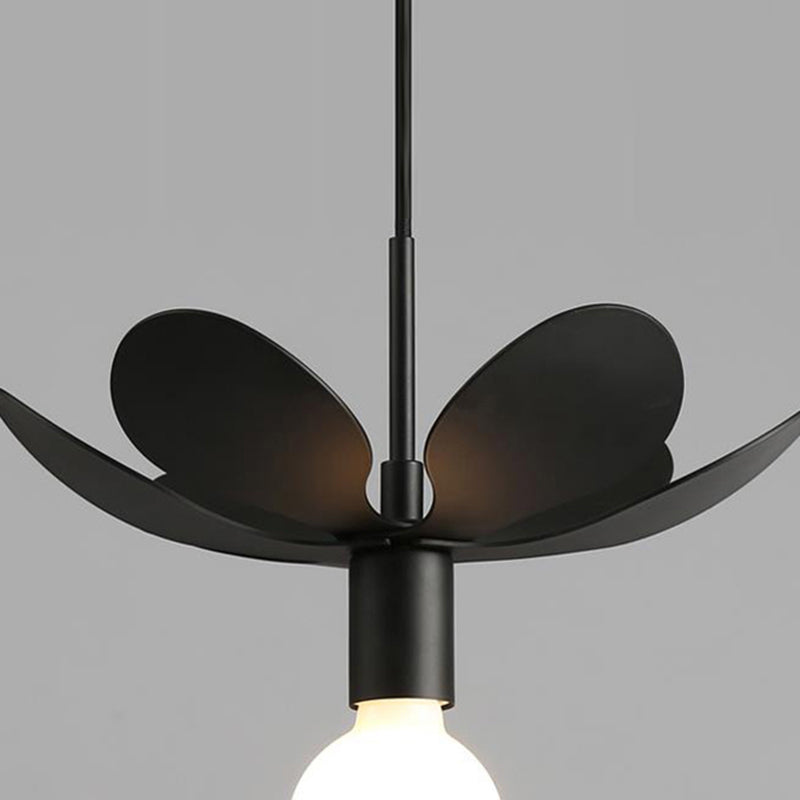 12"/19.5" Wide Minimal Ceiling Pendant Light with Metal Flower Shade - 1-Light Black/White Fixture for Living Room