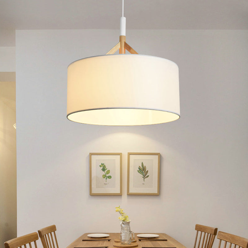 Contemporary Drum Pendant Light - White/Black Fabric 1-Light Ceiling Fixture