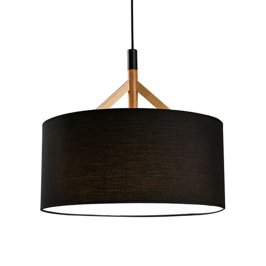 Contemporary Drum Pendant Light - White/Black Fabric 1-Light Ceiling Fixture