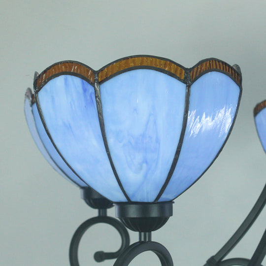 Yellow/Blue Stained Glass Chandelier Pendant Lighting with 5 Lights - Perfect for Living Room