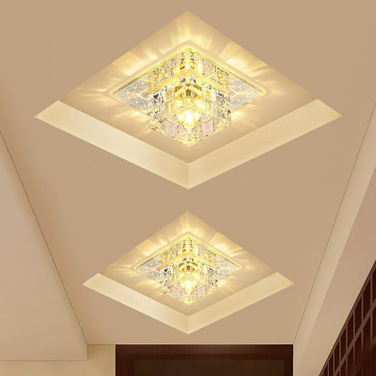 Contemporary LED Flush Mount Lamp with Clear Crystal Shade - Chrome Ceiling Fixture with Warm/White/Multi Color Lighting