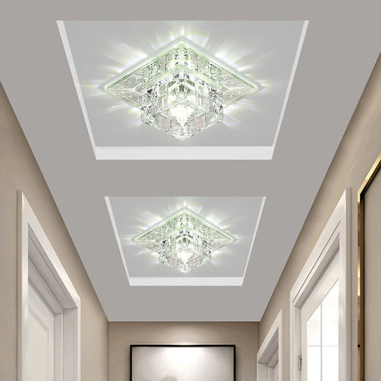 Contemporary LED Flush Mount Lamp with Clear Crystal Shade - Chrome Ceiling Fixture with Warm/White/Multi Color Lighting